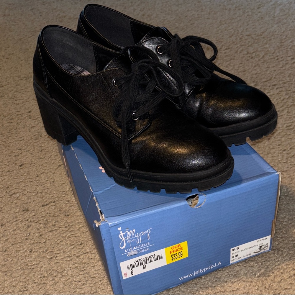 Jellypop Black Faux Leather Platform Oxfords